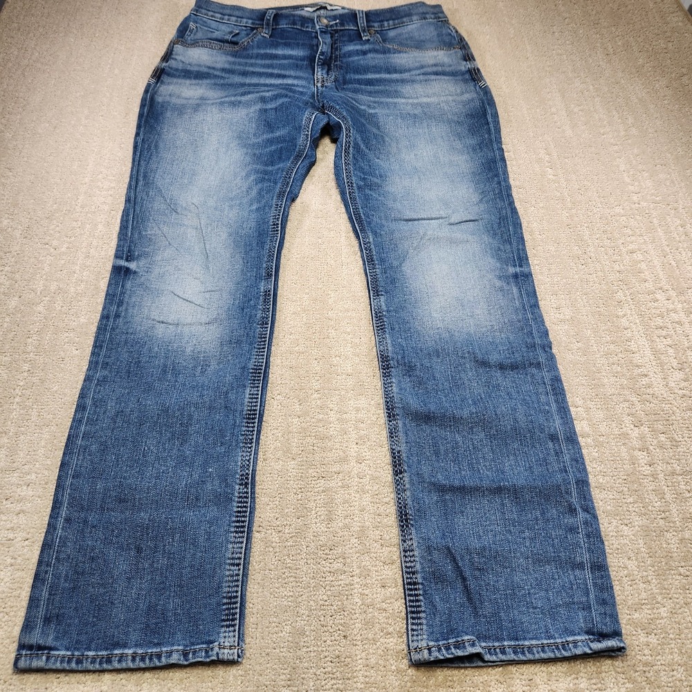 BKE Jeans Men 34x32 Mason Tapered Athletic Soft Stretch Denim Whiskers Blue